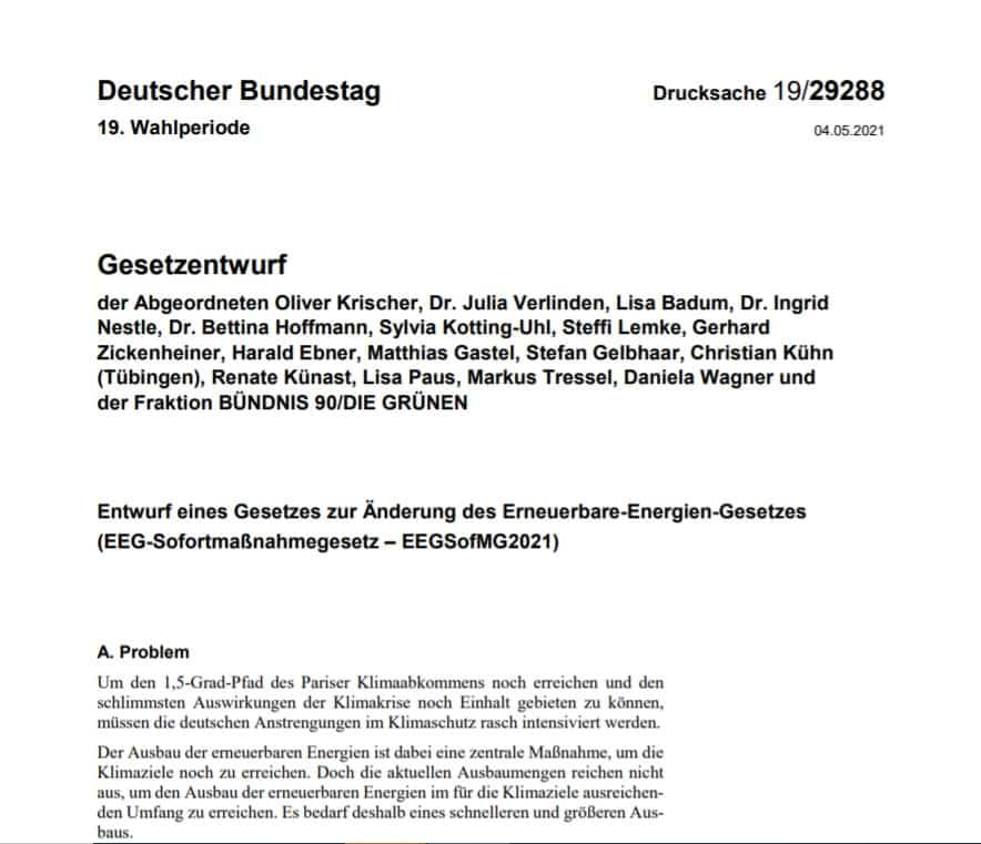 Titelblatt des Gesetzentwurfs