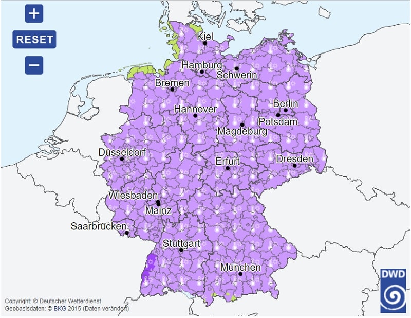 Hitzekarte des Deutschen Wetterdienstes